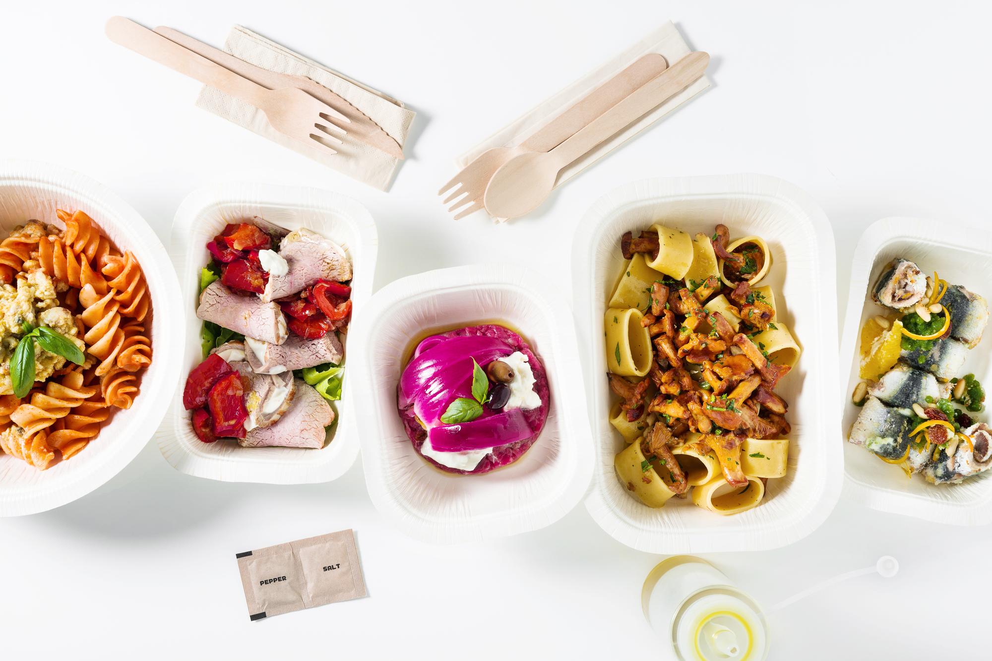 Assorted meal boxes on table